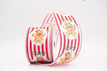 Weiß/Rot gestreiftes Lebkuchenrahmen-Weihnachtsband_KW0439GC-1R-1